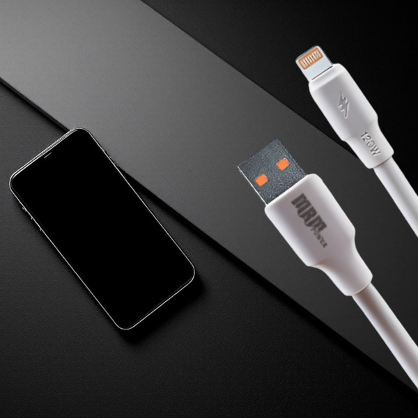 Кабель USB MRM MR56i USB-Lightning, длина 1000мм, ток 6А, мощность 120Вт, белый / Силиконовая защита и максимальная производительность