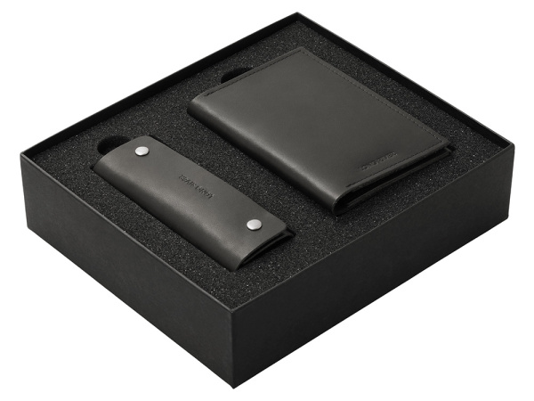 Подарочный набор Long River: обложка для паспорта, ключница, Размер С лого, Цвет черный