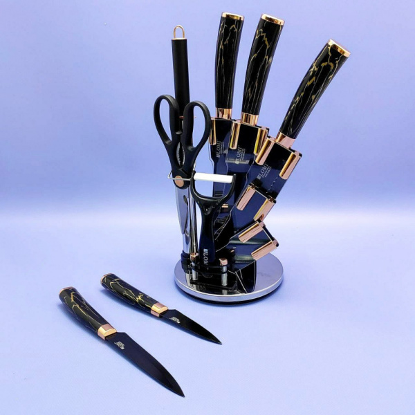 Набор кухонных ножей из нержавеющей стали 9 предметов Alomi на подставке / Подарочная упаковка
