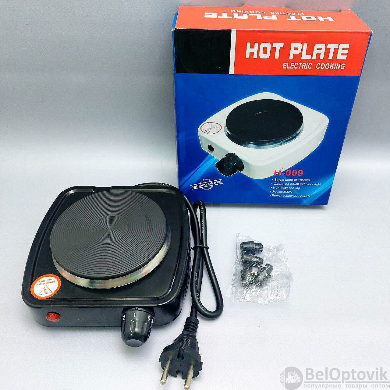 Электрическая настольная плита (одноконфорочная) HOT PLATE H-009 (220V,  500W, световой индикатор, 5 уровней мощности) (арт: TDA-4226) от 399 ₽  рублей оптом в Москве