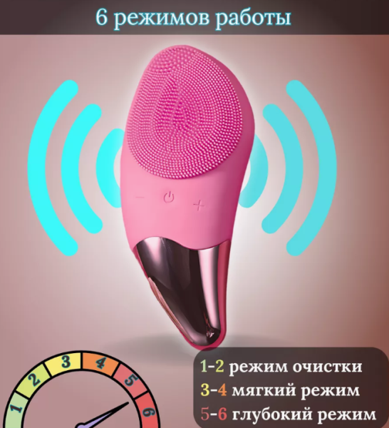 Массажная щетка для умывания и чистки лица, акумуляторная / Выбор цвета