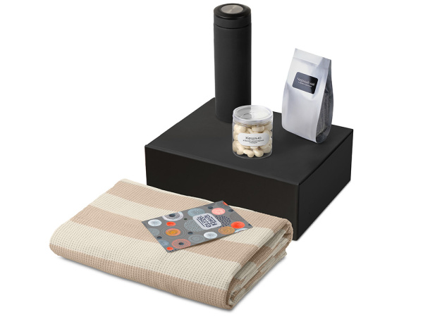 Подарочный набор «Re:y. Warm» с пледом, термосом и чаем, Цвет черный