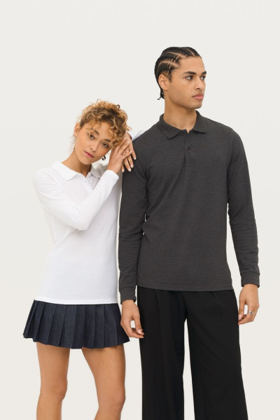Рубашка поло мужская с длинным рукавом Perfect LSL Men, белая, S–3XL