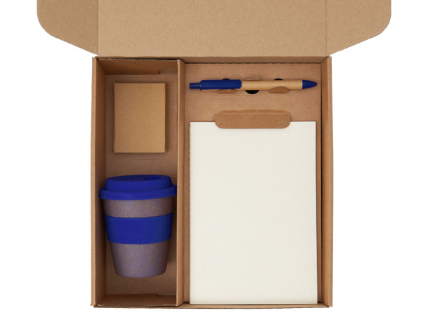 Набор «Halm» с блокнотом, ручкой и стаканом, Цвет синий, серый