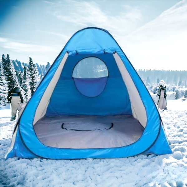 Автоматическая палатка для зимней рыбалки, синий / Окно и дверь на молнии