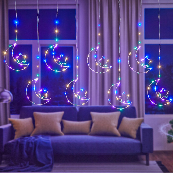 Подвесные светильники “Звёзды и луна” 8 штук с разными режимами / Декоративные, атмосферные и красивые