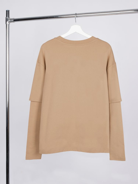Футболка оверсайз с двойным рукавом Kosmos, бежевая, XS–XXL