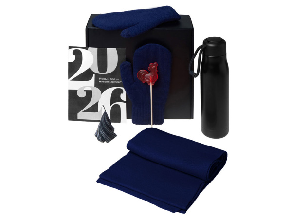 Подарочный набор «Re:Air» с варежками, шарфом и термосом, Цвет синий