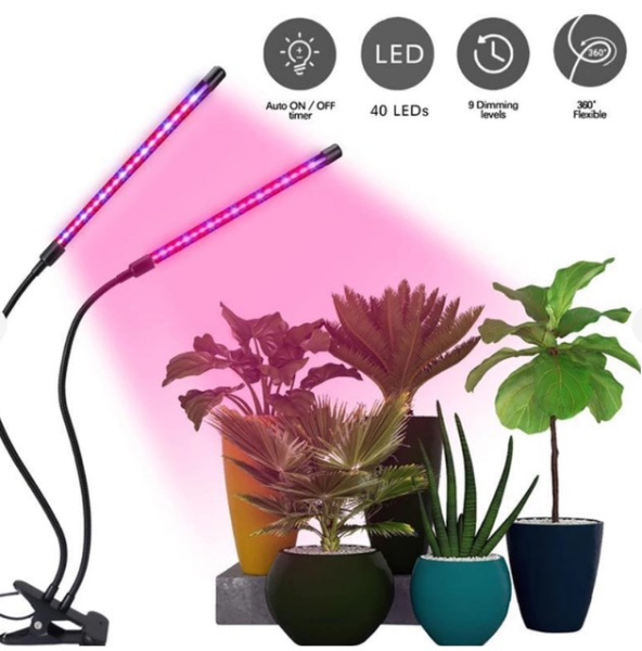 Светодиодная Фитолампа полного спектра для растений и рассады 40Вт на прищепке (3 режима работы), 2 лампы