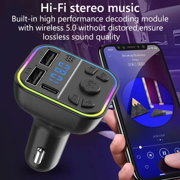 Автомобильный FM-передатчик с Bluetooth 5.0 и поддержкой окружающего света