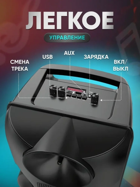 Музыкальная колонка беспроводная ZQS-8202, Bluetooth, регулируемая подсветка, IPX5, черный / Громкий ритм и яркое сияние