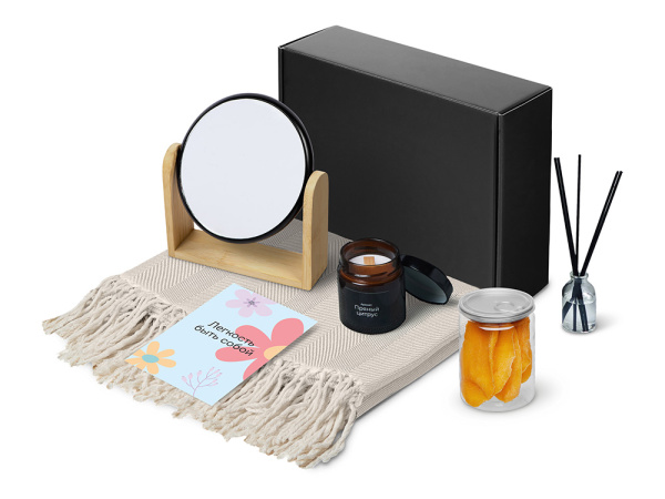 Подарочный набор «Re:f. Shelter»  с пледом, зеркалом, свечой и диффузором, Цвет бежевый