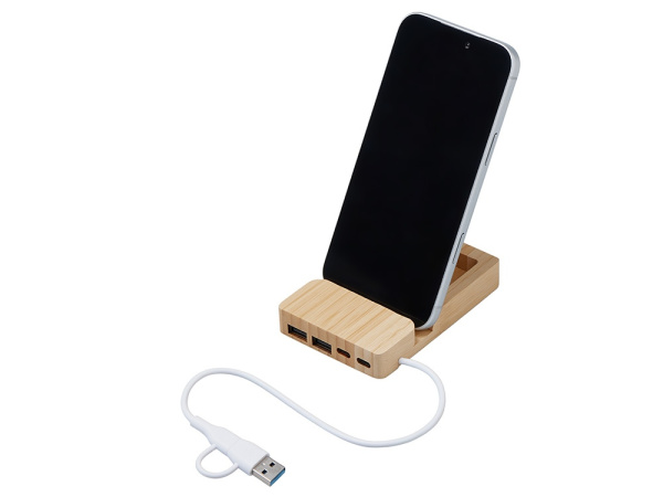 USB-хаб «Memo», 2*USB, 2*Type C, Цвет натуральный