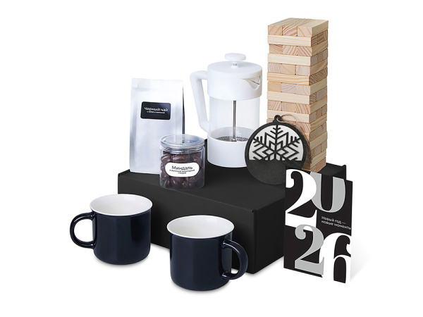 Подарочный набор «Re:Together» с френчпрессом, кружками и дженгой, Цвет белый