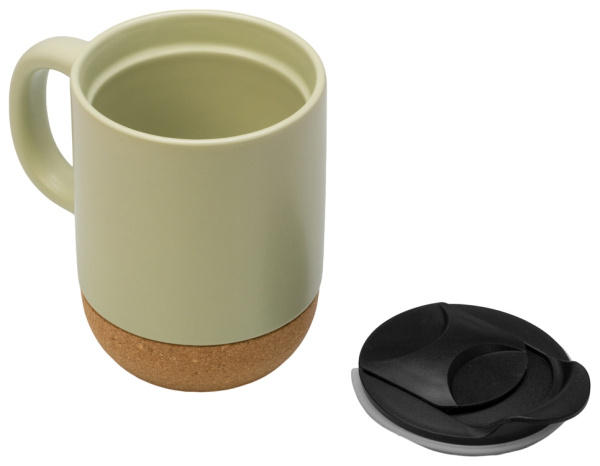 Кружка с пробковым дном и крышкой «Denpasar», Цвет зеленый оливковый
