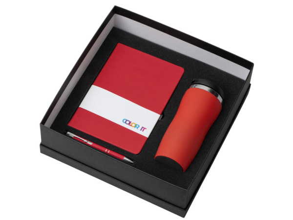 Подарочный набор "Color it" с блокнотом, металлической ручкой и термокружкой, Размер гибкая обложка, Цвет красный