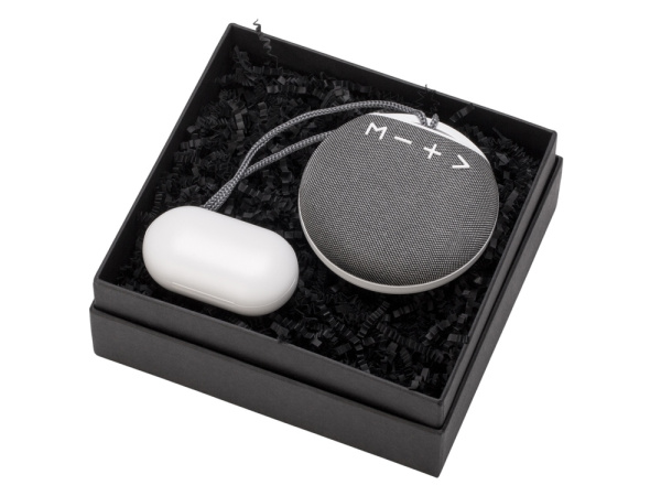 Подарочный набор с колонкой и наушниками «Full Music», Цвет белый, серый