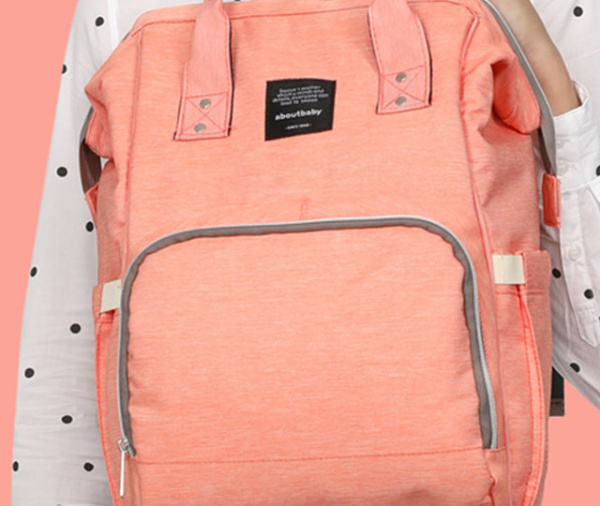 Сумка - рюкзак для мамы Baby Mo с USB /  Цветотерапия, качество, стиль Розовый с карабином и креплен