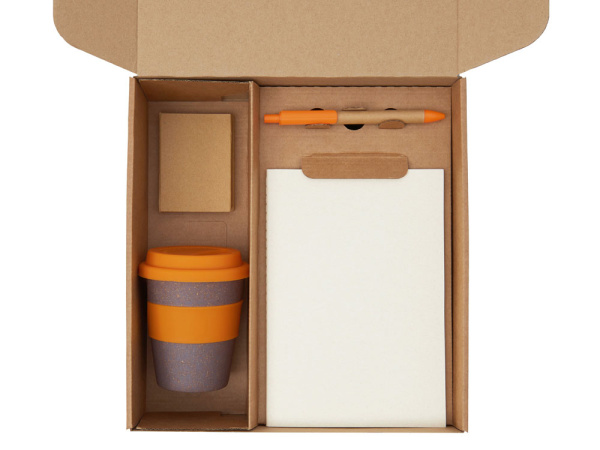 Набор «Halm» с блокнотом, ручкой и стаканом, Цвет оранжевый, бежевый, коричневый, серый