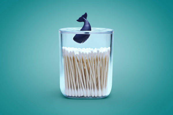 Контейнер с крышкой Moby Whale Ocean из переработанного пластика / Контейнер для ватных палочек, дисков и прочих вещей 