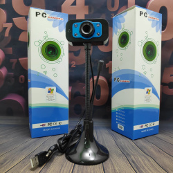 Веб-камера USB для компьютера PC camera В21 Black с микрофоном, разрешение 640х480, подсветка, длина