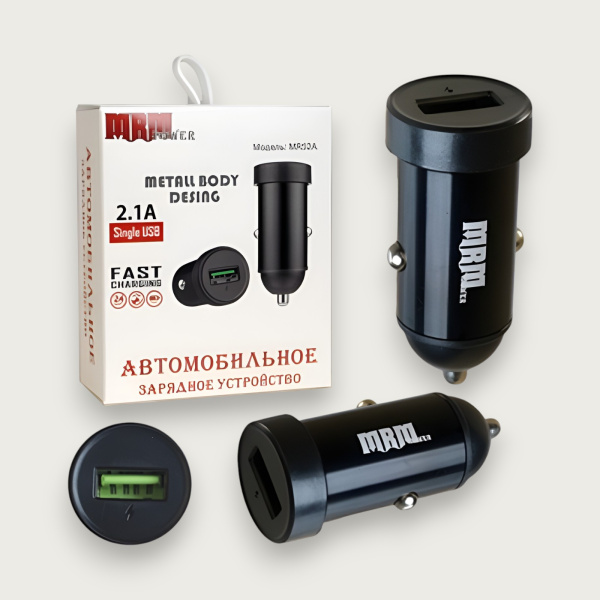 Автомобильное зарядное устройство MRM MR52A, 12-24V, 5V/2.1A, 1 USB, 10.5 Вт, черный / Надежная зарядка в металлическом корпусе