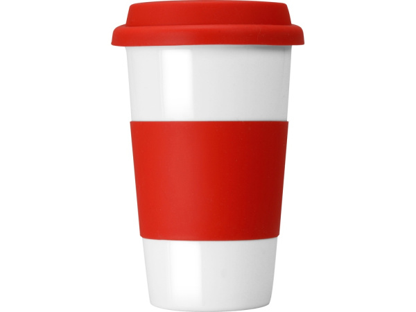 Кружка «Нью-Йорк» с силиконовой крышкой и манжетой, Цвет красный/белый