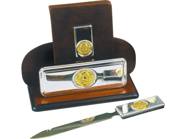 Настольный набор «Голова льва», Цвет коричневый, серебристый, золотистый