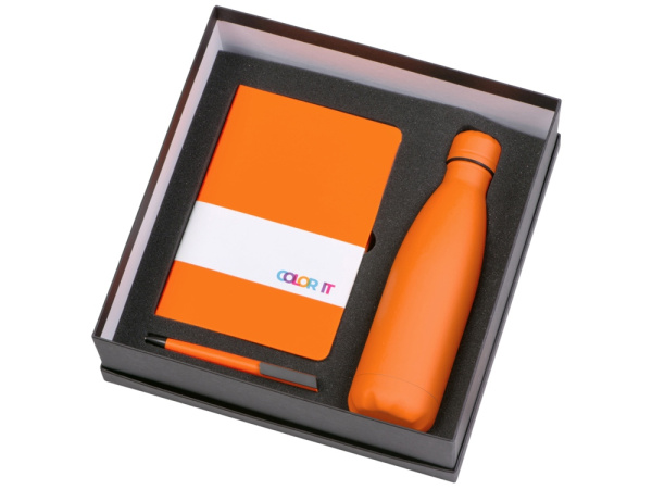 Подарочный набор «COLOR IT» c блокнотом, ручкой и термобутылкой, Размер гибкая обложка, Цвет оранжевый