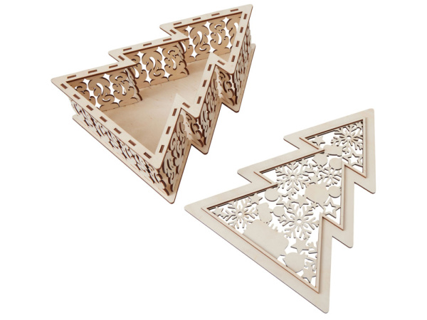 Шкатулка из фанеры в виде елки «Firytale», Цвет натуральный/серебристый