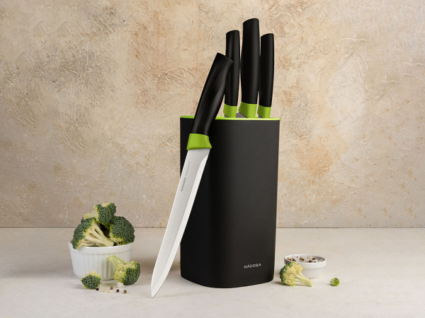 Набор из 4 кухонных ножей в универсальном блоке «OLIVIA», Цвет черный, зеленый