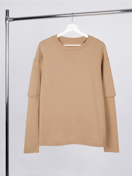 Футболка оверсайз с двойным рукавом Kosmos, бежевая, XS–XXL