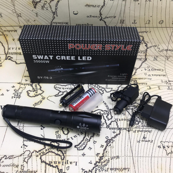 Фонарь подствольный POWER STYLE SY-T6-2, СREE LED (аккум. подзар. 220В/12В) zoom dimmer