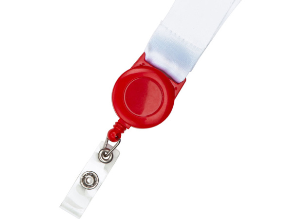 Ланъярд под сублимацию с ретрактором, 2,5 см, Цвет белый/красный