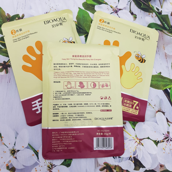 Медовая маска - перчатки для рук BIOAQUA, 35 g (увлажнение, питание, борится с первыми признаками ст
