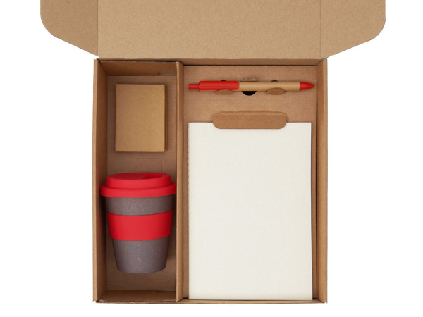 Набор «Halm» с блокнотом, ручкой и стаканом, Цвет красный, бежевый, коричневый, серый