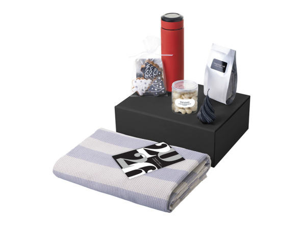 Подарочный набор «Re:Warm» с пледом, термосом и свечой, Цвет красный