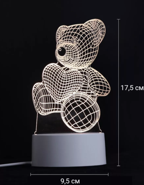 Ночник Мишка 3D неоновый LED светильник, 7 цветов