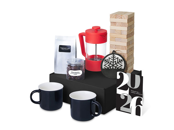 Подарочный набор «Re:Together» с френчпрессом, кружками и дженгой, Цвет красный