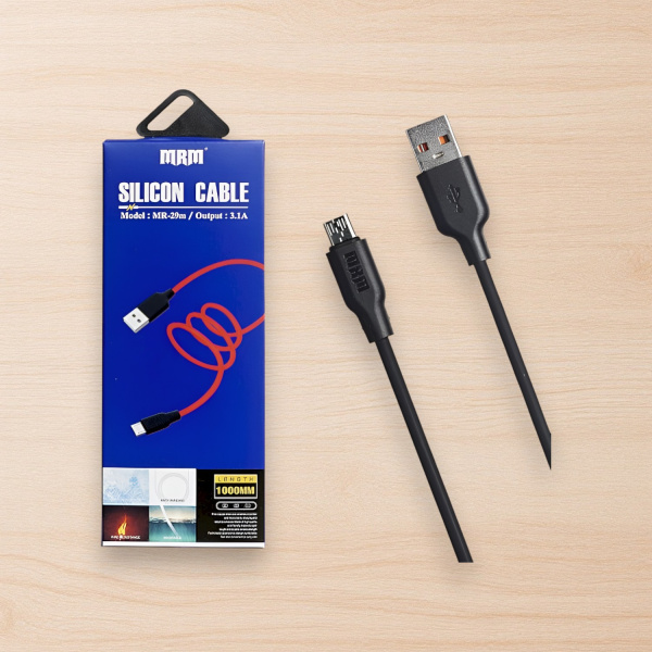 Кабель USB MRM MR29m USB-Micro, длина 1000мм, ток 3.1А, черный / Силиконовая защита и водонепроницаемость