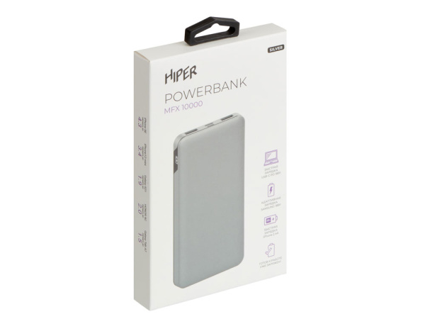 Портативный внешний аккумулятор «MFX», 10000 mAh, Цвет серебристый