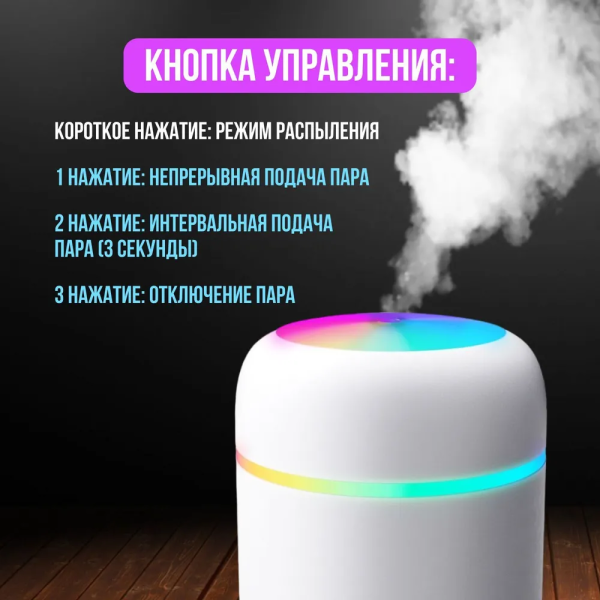 Увлажнитель воздуха с функцией аромадиффузора и ночника H2O MN-2001, 300 мл, автоотключение, низкий уровень шума, белый / Идеальный микроклимат для вашего дома