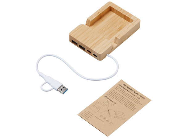 USB-хаб «Memo», 2*USB, 2*Type C, Цвет натуральный