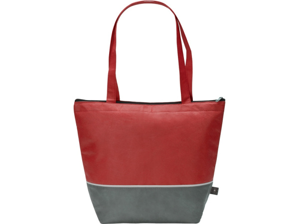 Сумка-холодильник Reviver с длинными ручками из нетканого переработанного материала RPET, Цвет красный/серый