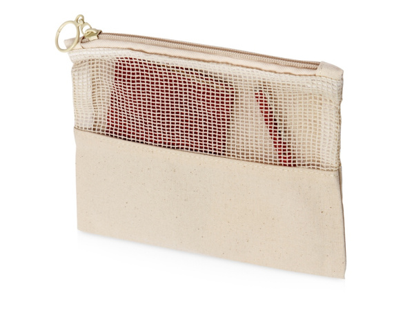 Косметичка «Mesh» хлопковая с сетчатой вставкой, Цвет натуральный