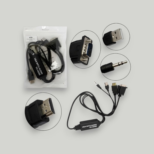 Кабель конвертер H79 VGA (M) - HDMI (F) + AUX (F), черный / Переходник для подключения VGA к HDMI с AUX