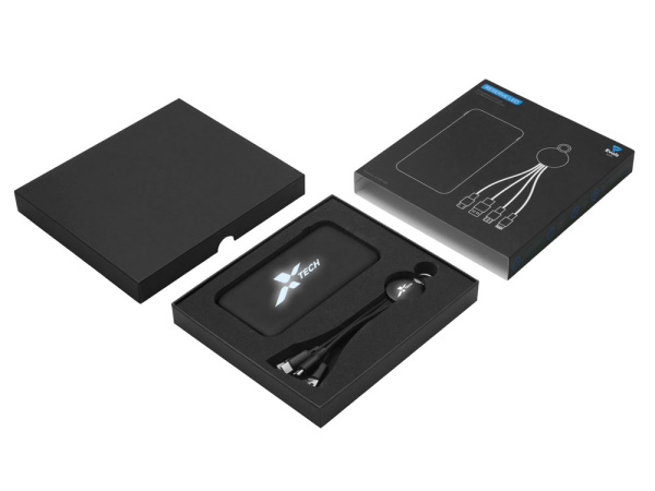 Набор из внешнего аккумулятора и универсального кабеля с подсветкой лого «Reserve LED», 10000mAh, Цвет черный