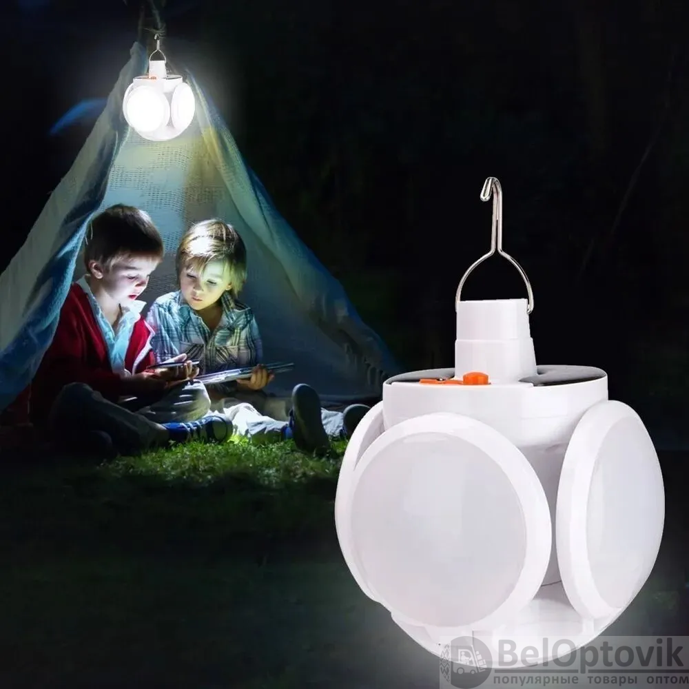 Складная кемпинговая подвесная лампа на 4 лепестка Solar emergency charging  lamp 2029 (USB+солнечная батарея, 5 режимов работы) / Туристический фонарь  (арт: TDA-4429) от 315 ₽ рублей оптом в Москве