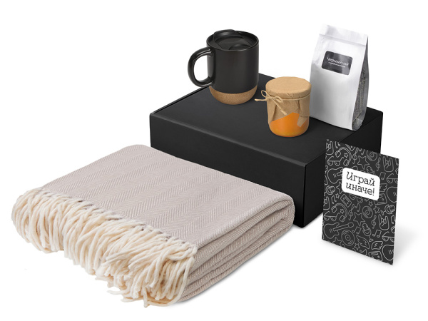 Подарочный набор «Re:y. Nest» с пледом, кружкой и вареньем, Цвет черный