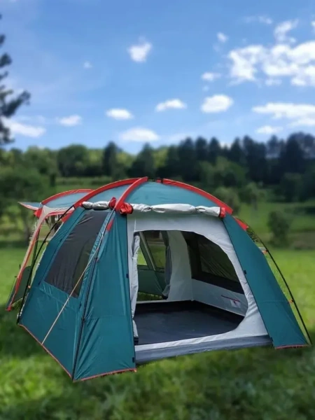 Туристическая 4х-местная палатка со стальным каркасом 